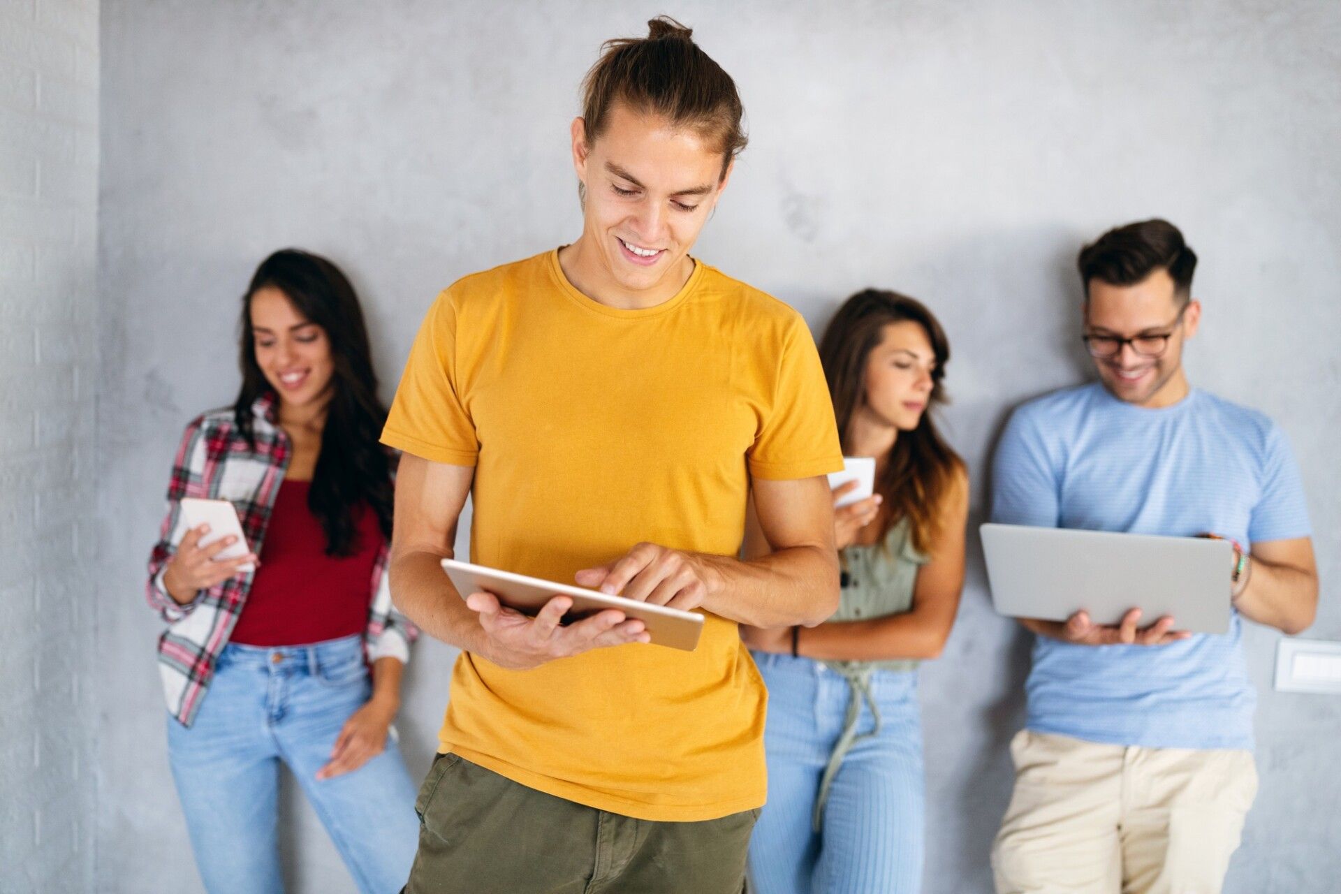 Digital connection technology student networking team friends concept
