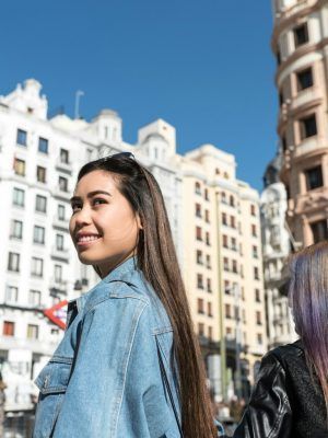Philipinne friends women shopping in Madrid
